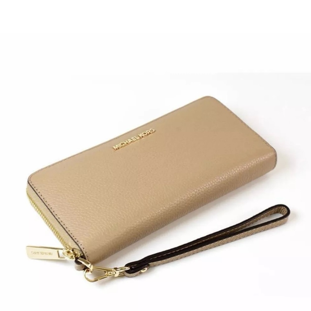 Michael Kors Jet Set Continental Large Wristlet Pebbled Leather Camel - Picture 3 of 8